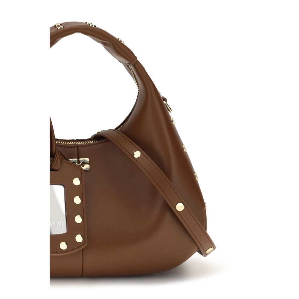 Ganni Studded Brown Mini Hobo Handbag