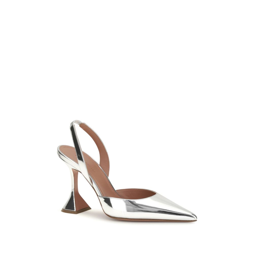 Amina Muaddi Holli Mirror-Finish Slingback Pumps