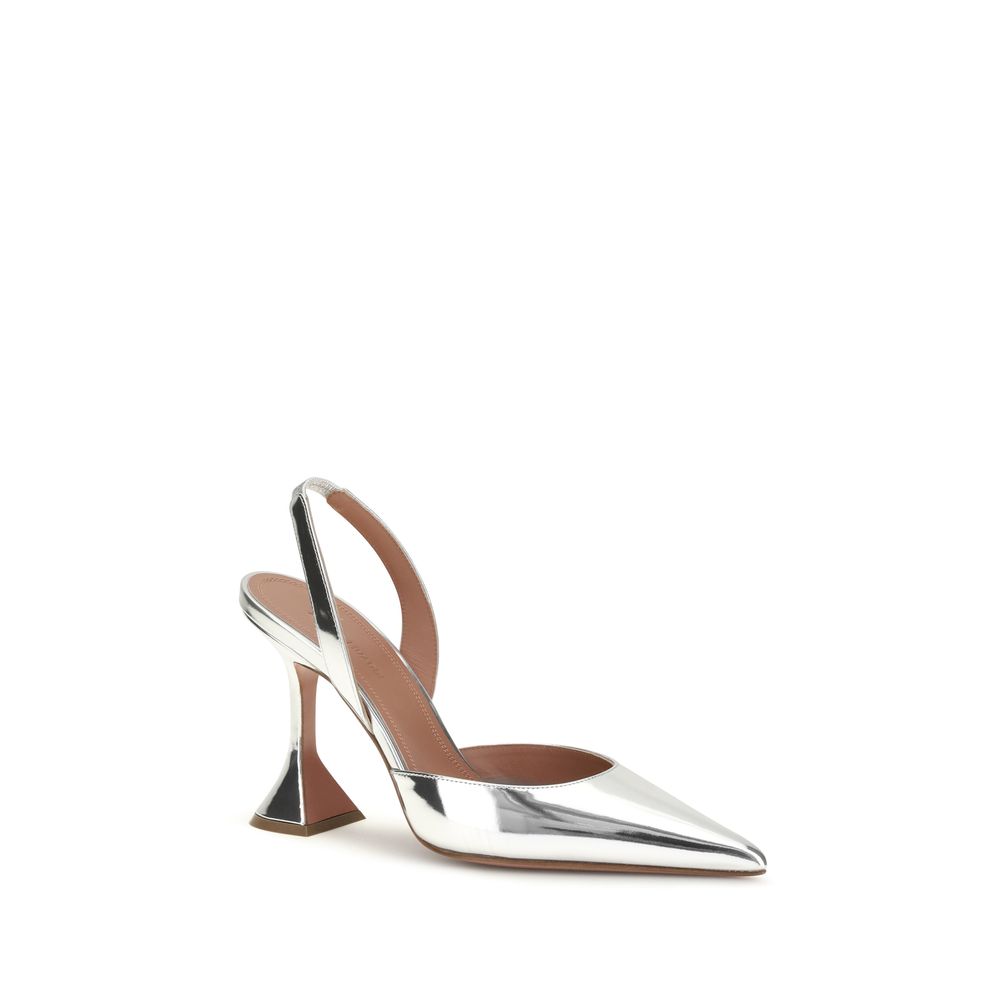 Amina Muaddi Holli Mirror-Finish Slingback Pumps