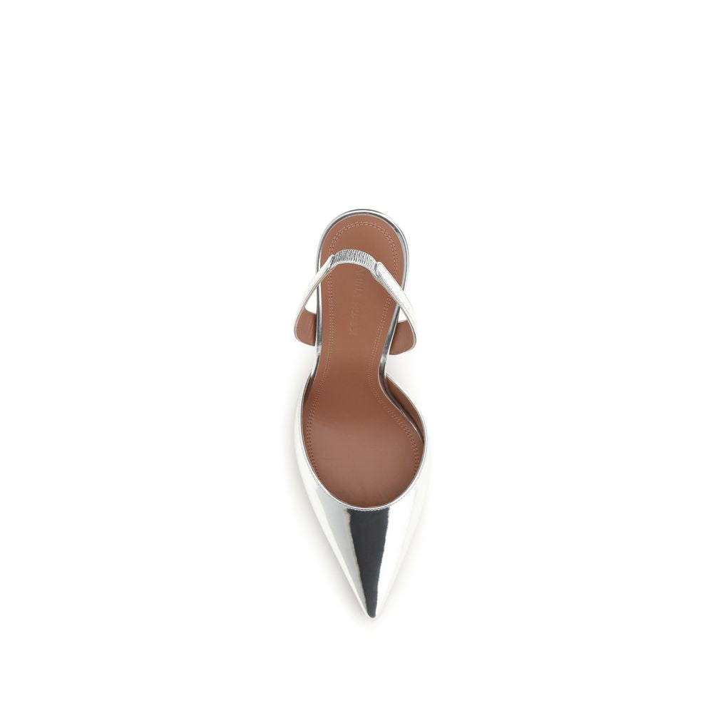 Amina Muaddi Holli Mirror-Finish Slingback Pumps
