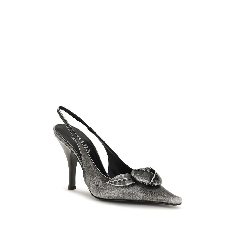 Prada Floral-Appliqué Slingback Pumps