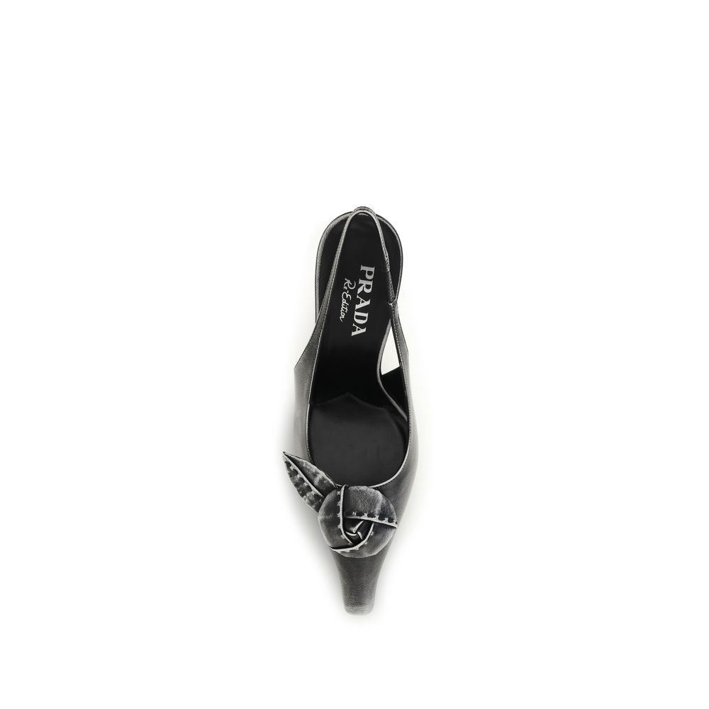 Prada Floral-Appliqué Slingback Pumps