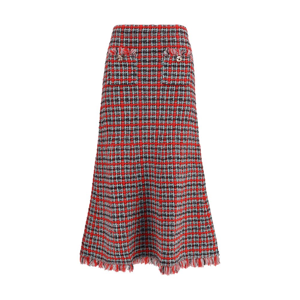 Self-Portrait Check Knit Midi Skirt