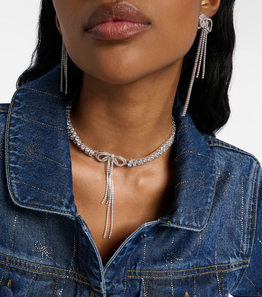 Self-Portrait Double Crystal Bow Earrings