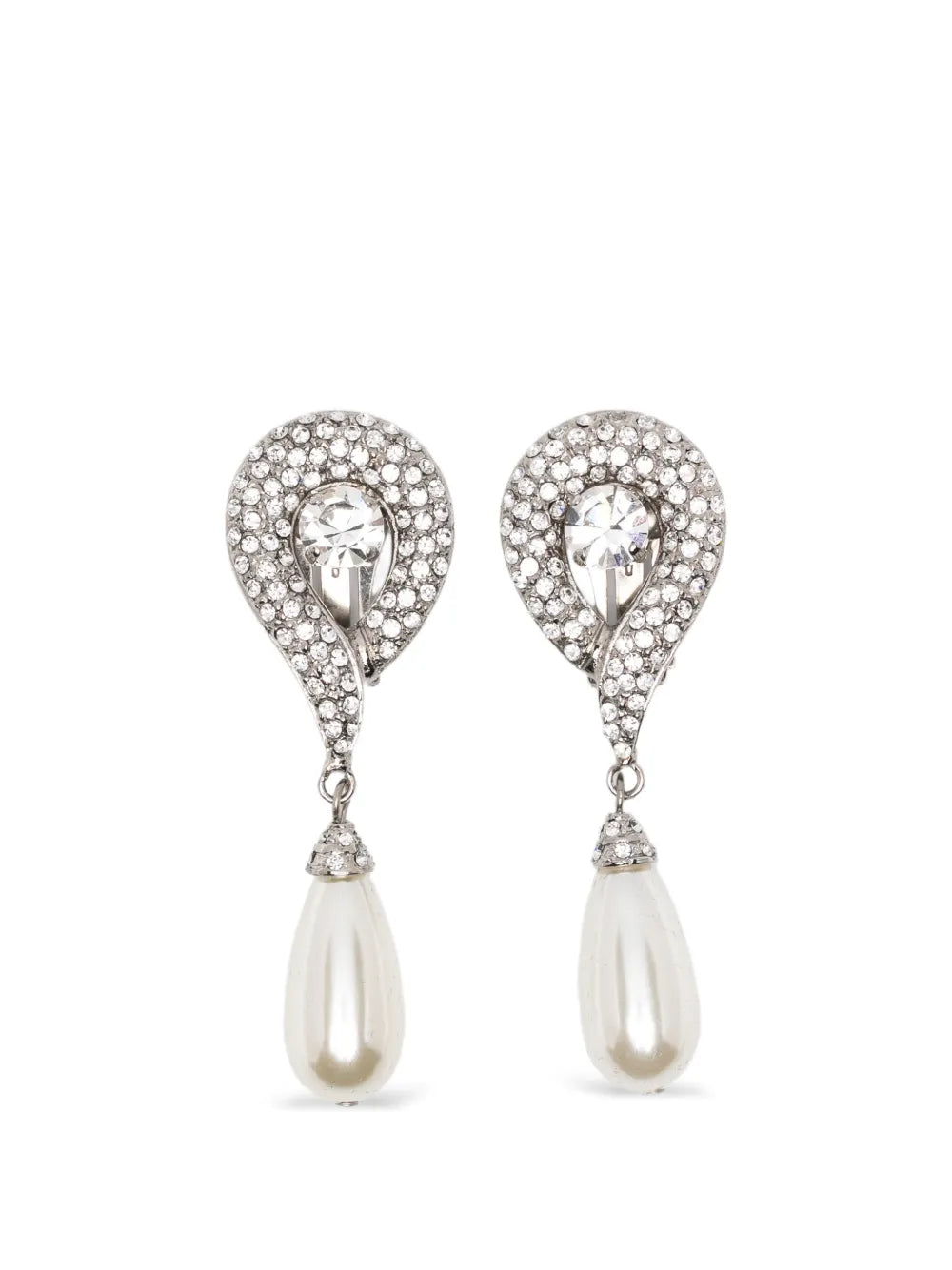 Alessandra Rich Crystal Earrings with Pearl Pendants