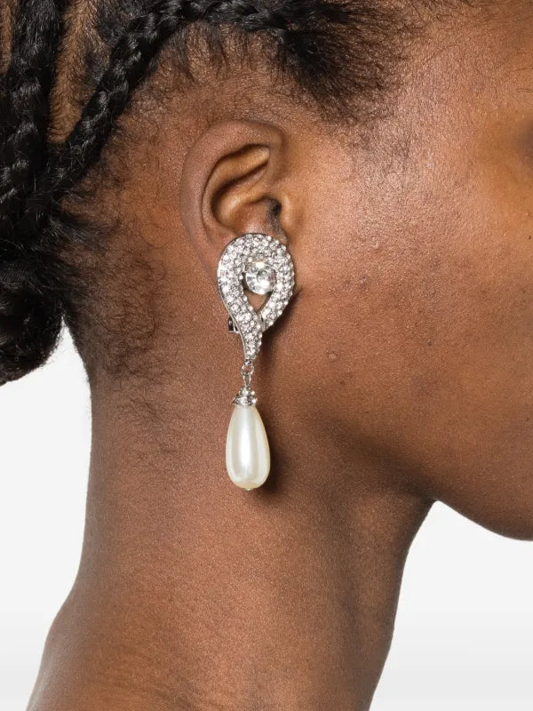 Alessandra Rich Crystal Earrings with Pearl Pendants