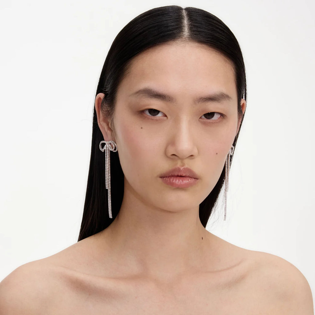 Self-Portrait Double Crystal Bow Earrings