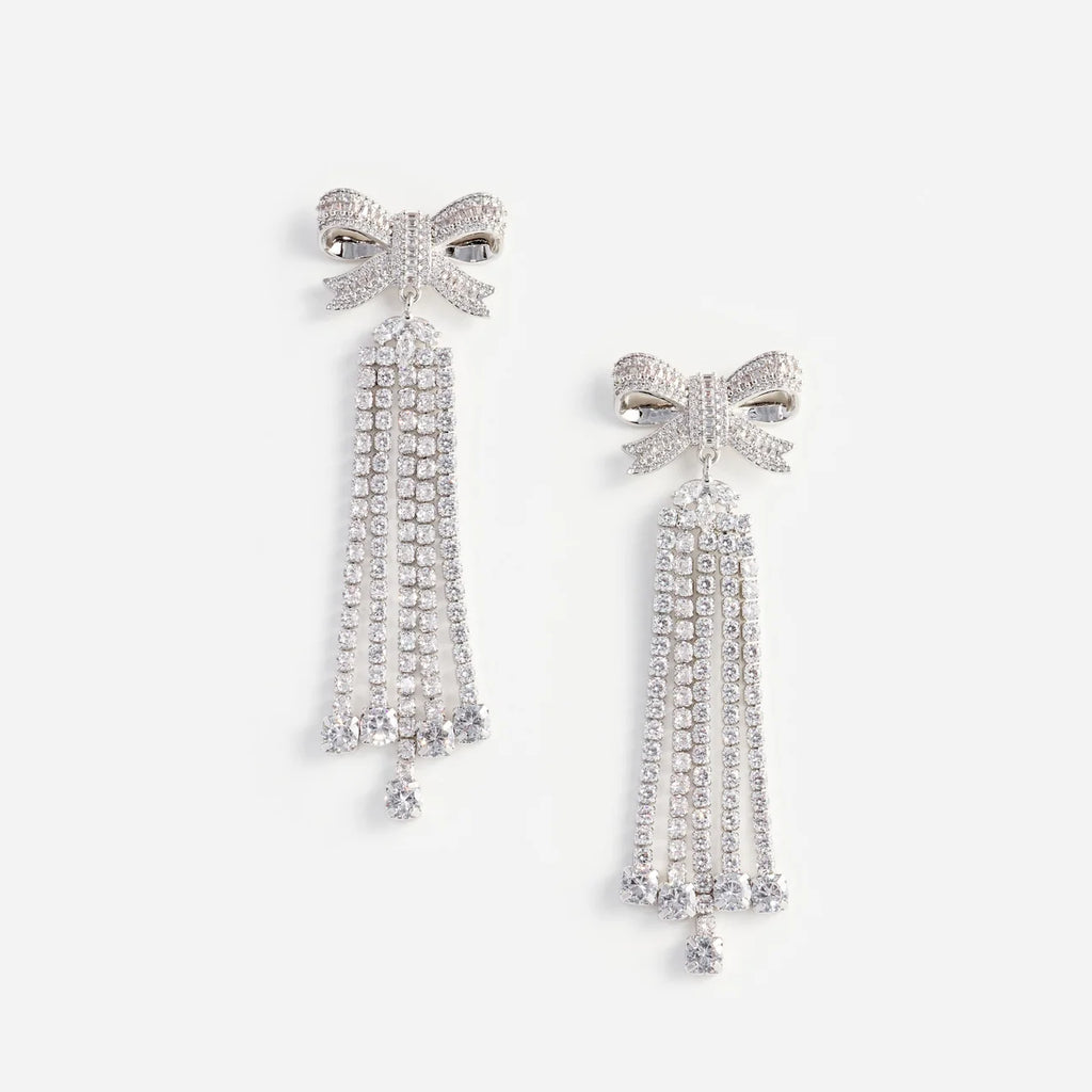 Self-Portrait Crystal Bow Drop Earrings