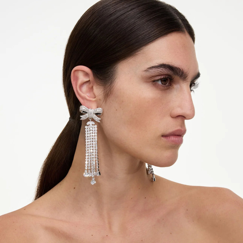 Self-Portrait Crystal Bow Drop Earrings