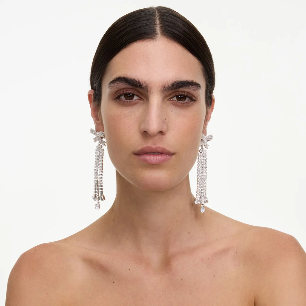 Self-Portrait Crystal Bow Drop Earrings