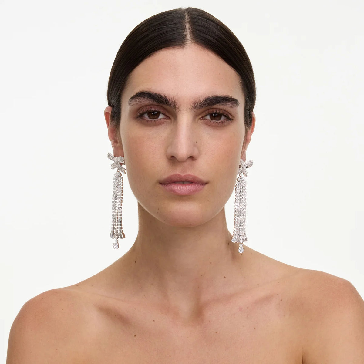 Self-Portrait Crystal Bow Drop Earrings