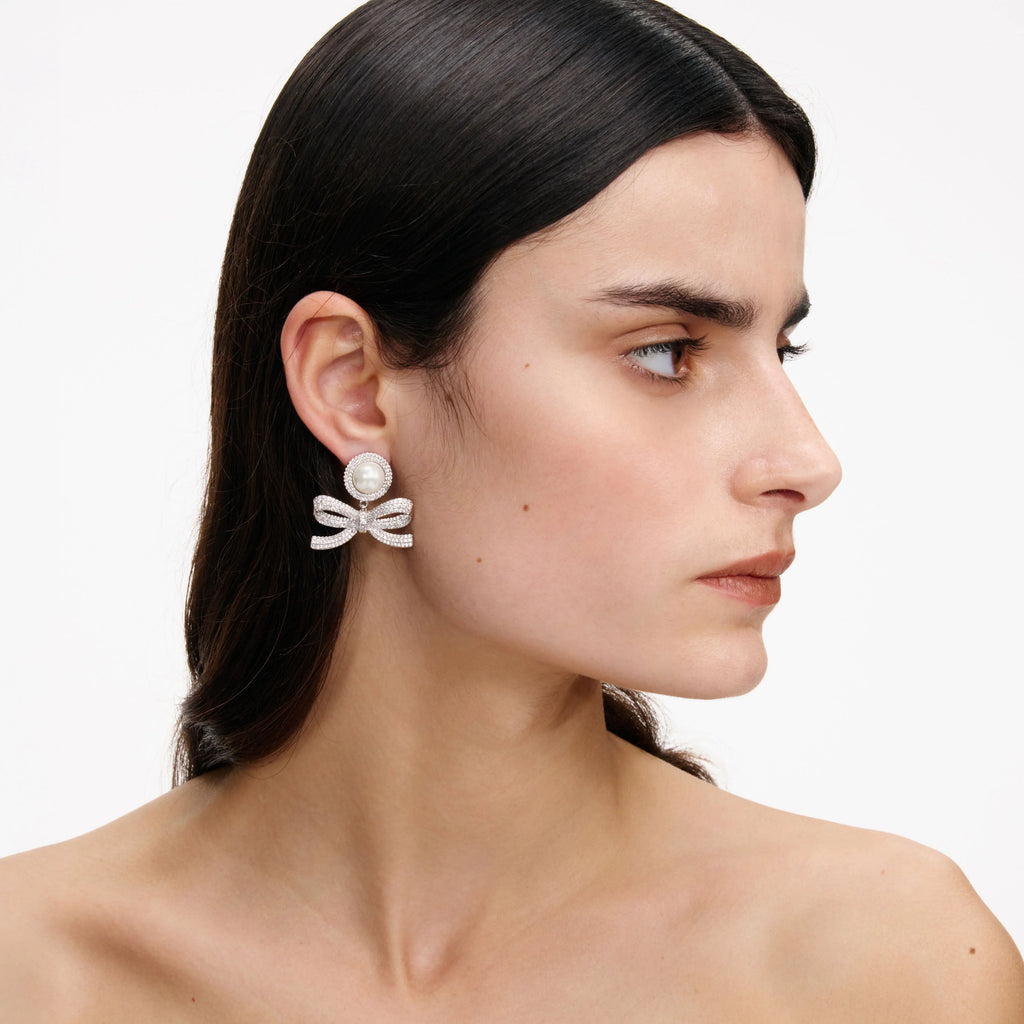 Self-Portrait Pearl Bow Drop Earrings