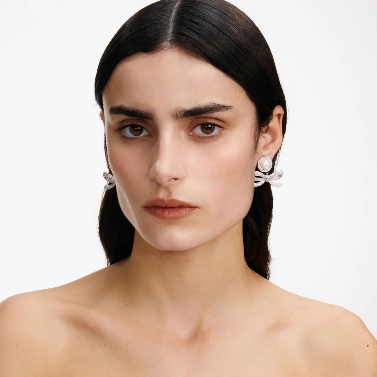 Self-Portrait Pearl Bow Drop Earrings