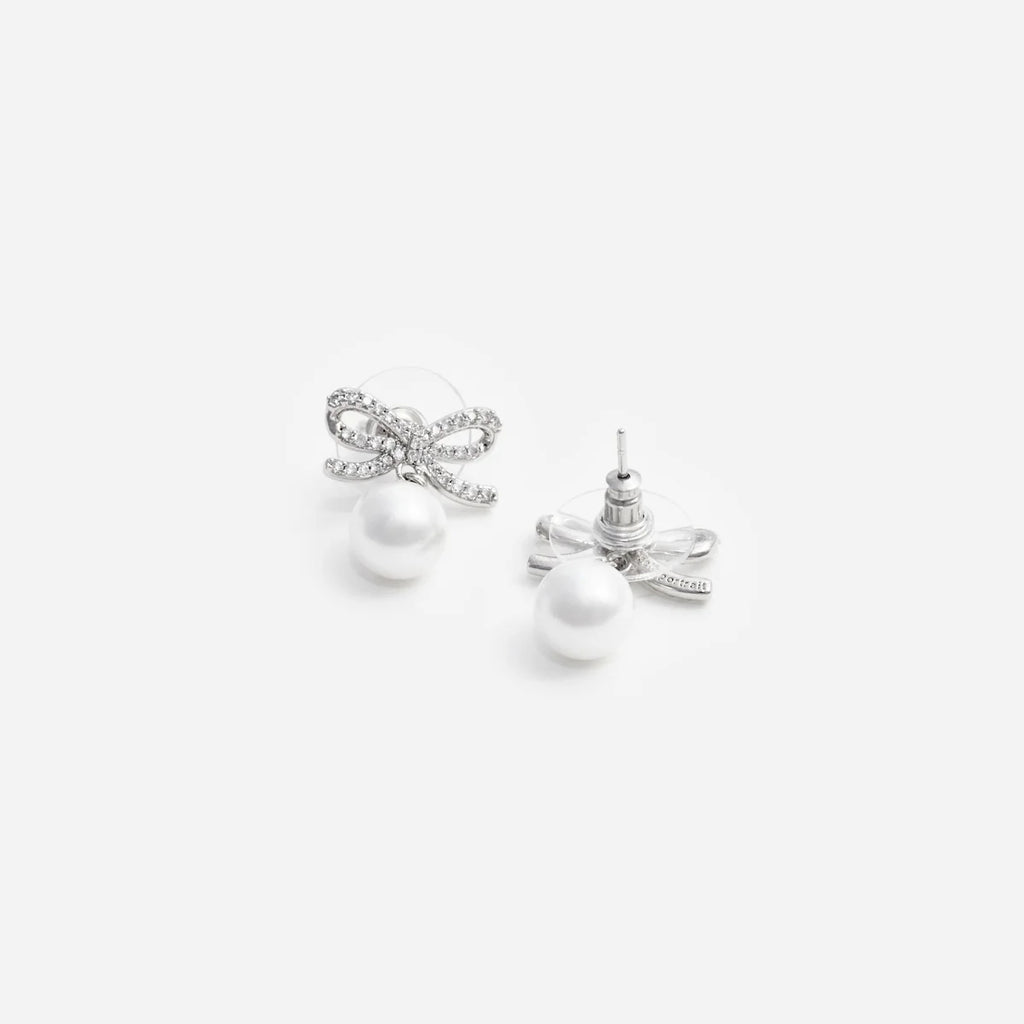 Self-Portrait Crystal Bow Earrings with Pearl