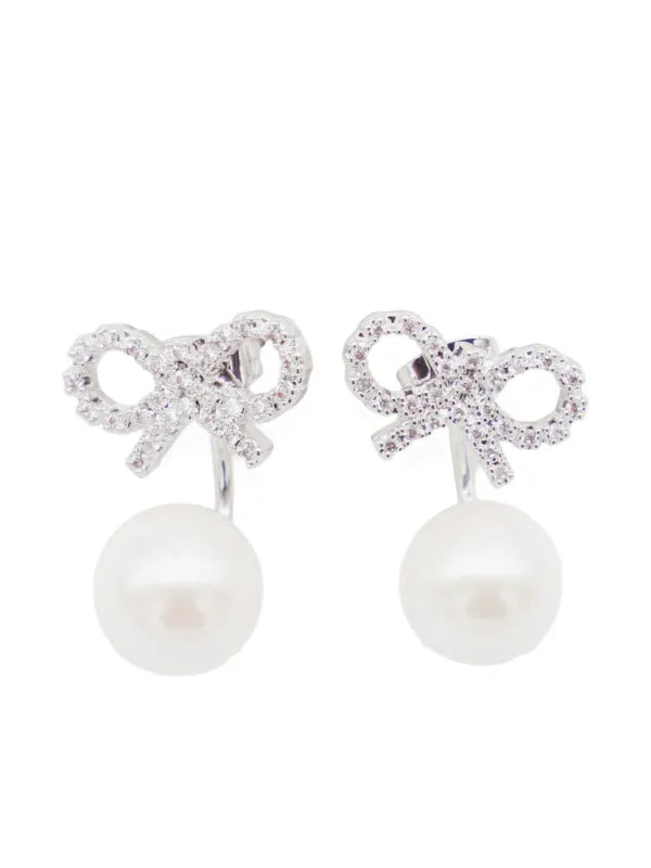 Self-Portrait Crystal Bow Earrings with Pearl
