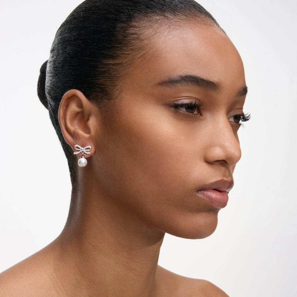 Self-Portrait Crystal Bow Earrings with Pearl